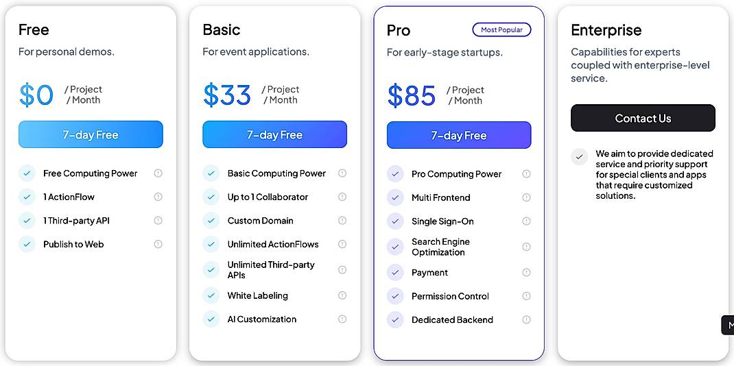 Pricing screenshot