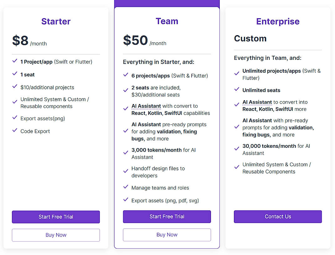 Pricing screenshot