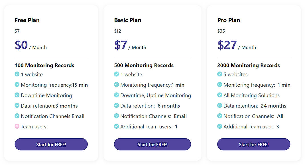 Pricing screenshot