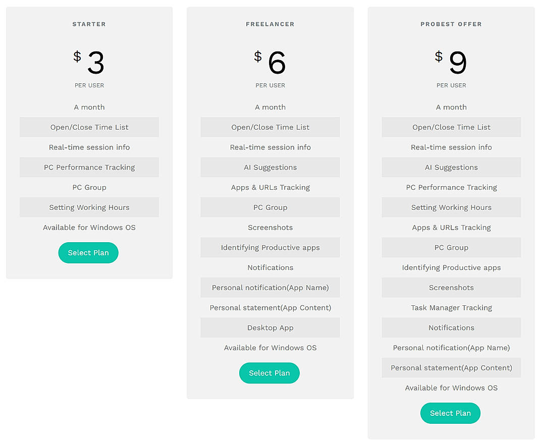 Pricing screenshot