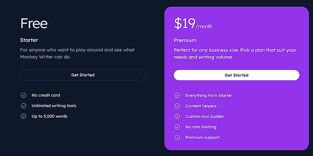 Pricing screenshot