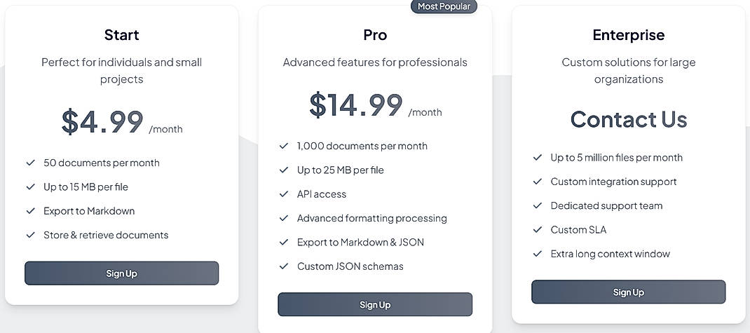 Pricing screenshot