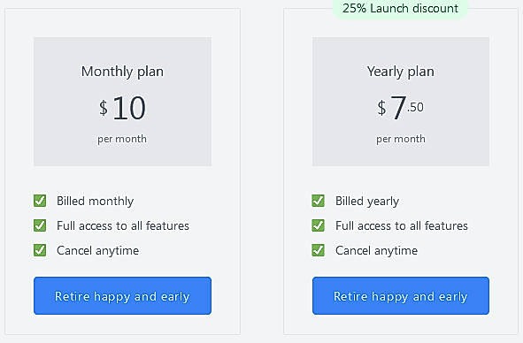 Pricing screenshot