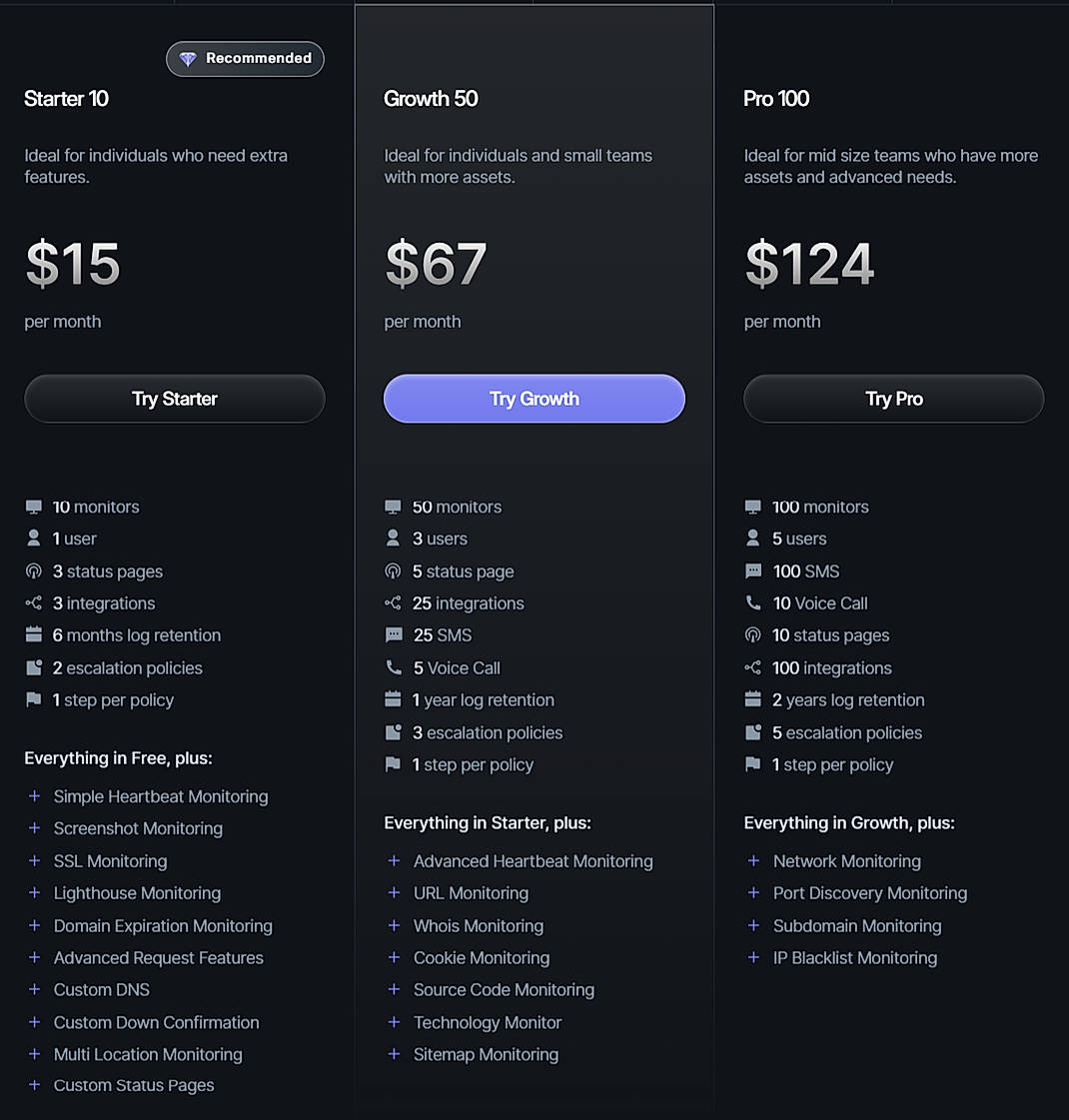 Pricing screenshot