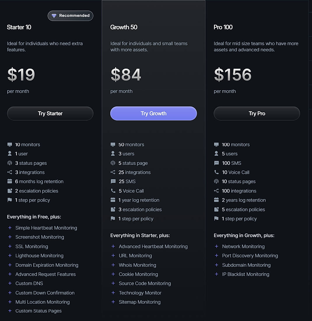 Pricing screenshot