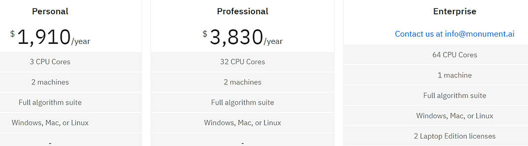 Pricing screenshot