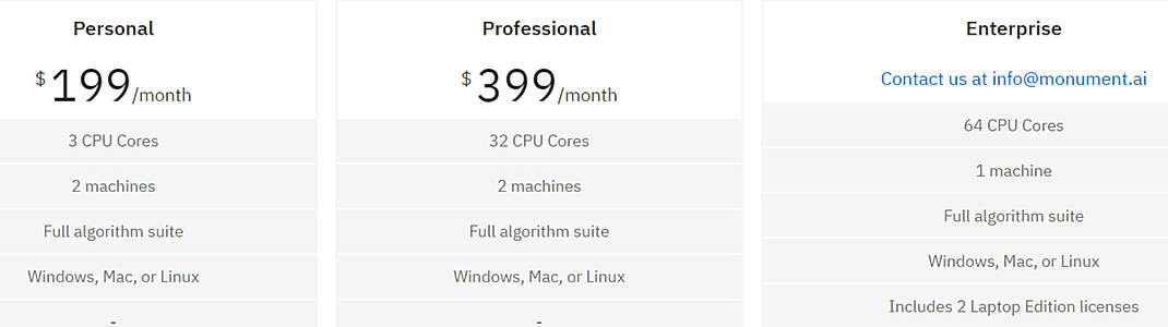 Pricing screenshot