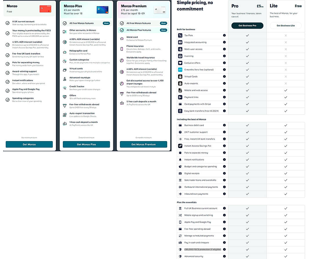 Pricing screenshot