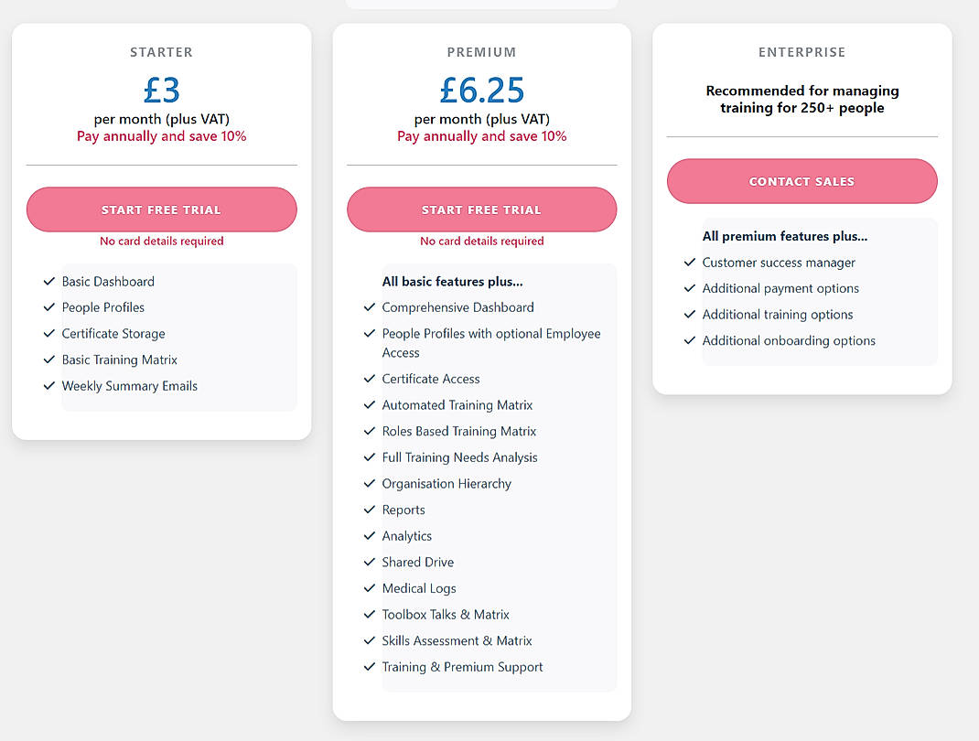 Pricing screenshot