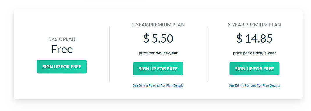 Pricing screenshot