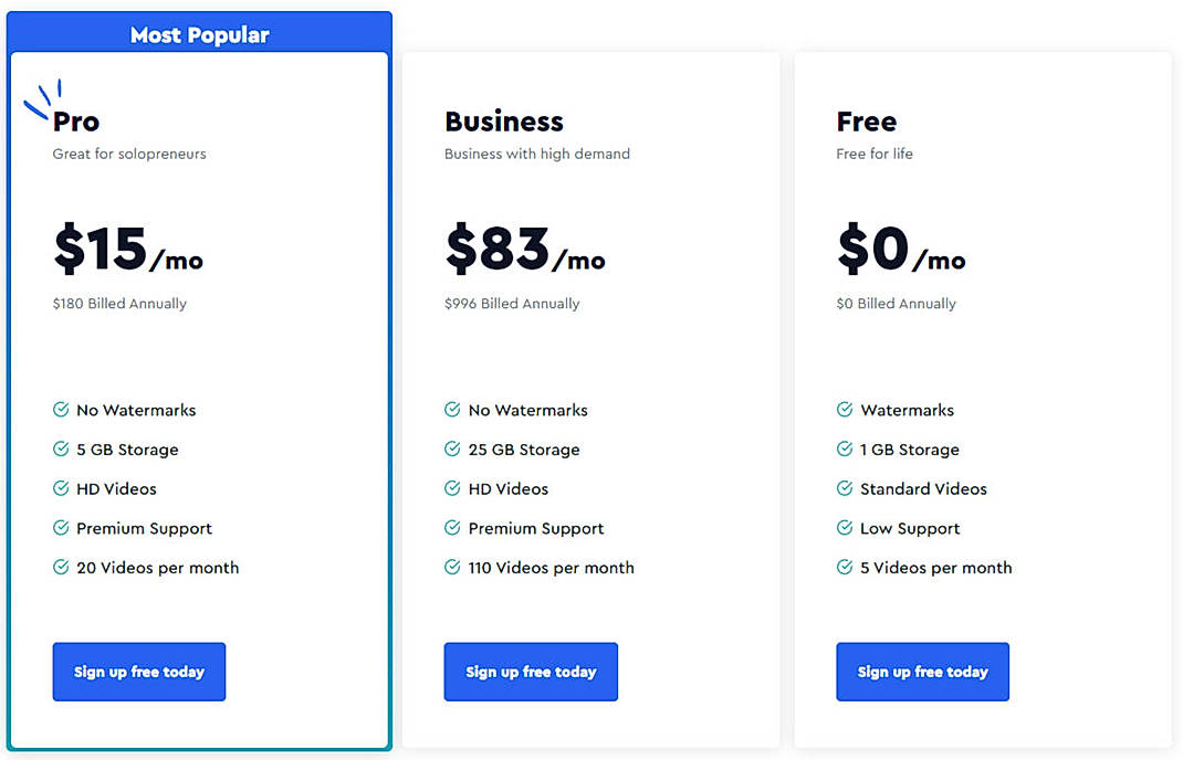 Pricing screenshot