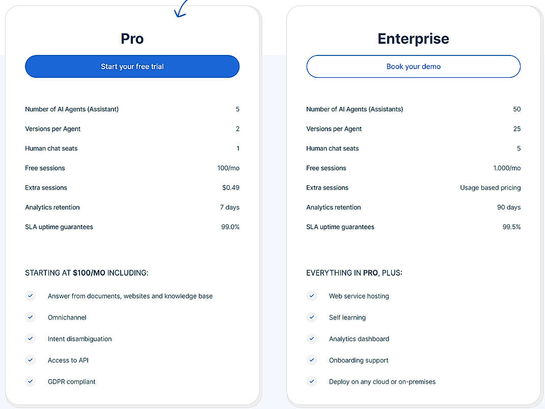 Pricing screenshot