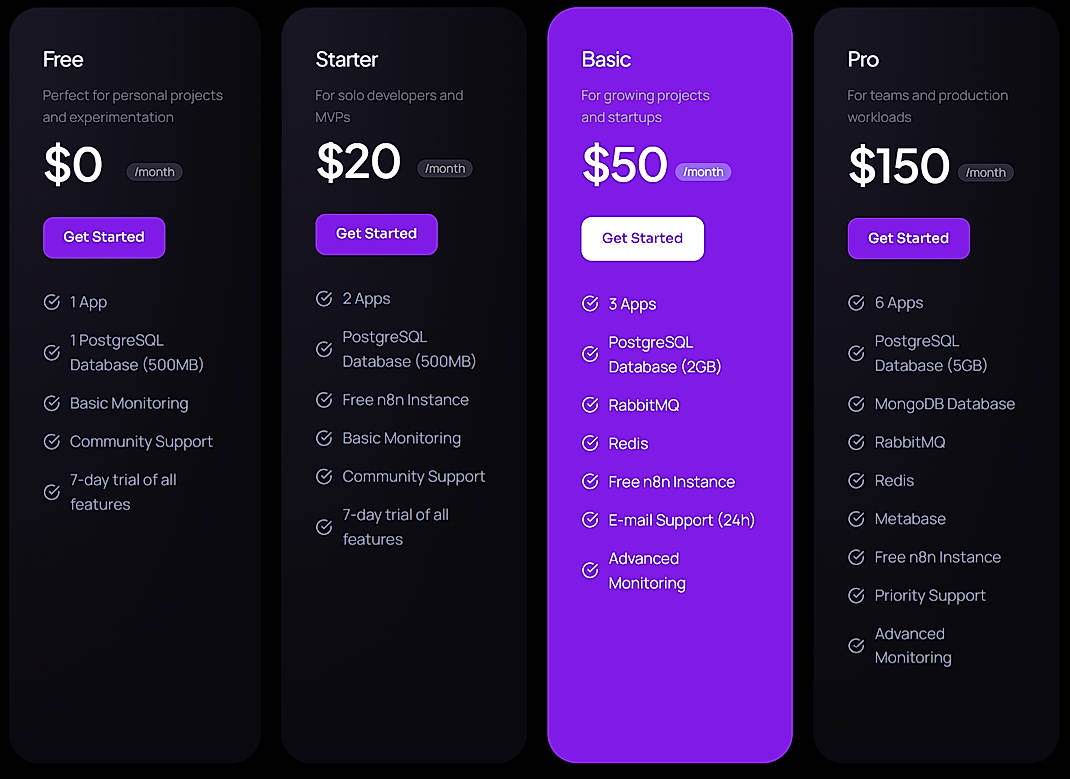 Pricing screenshot