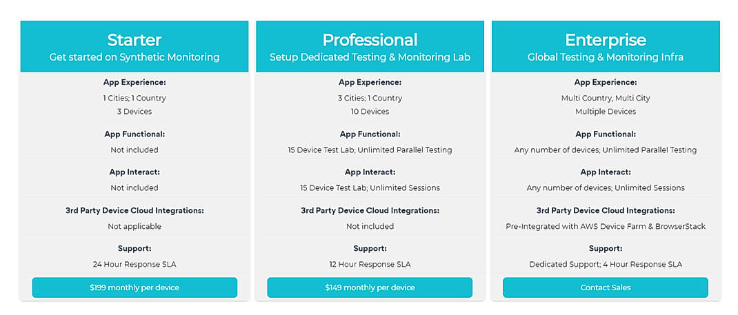 Pricing screenshot
