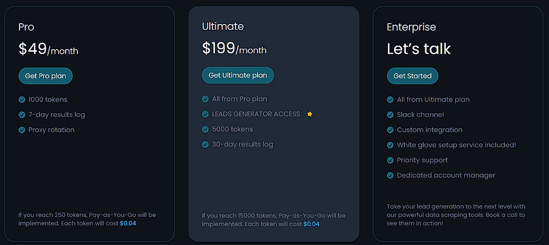 Pricing screenshot