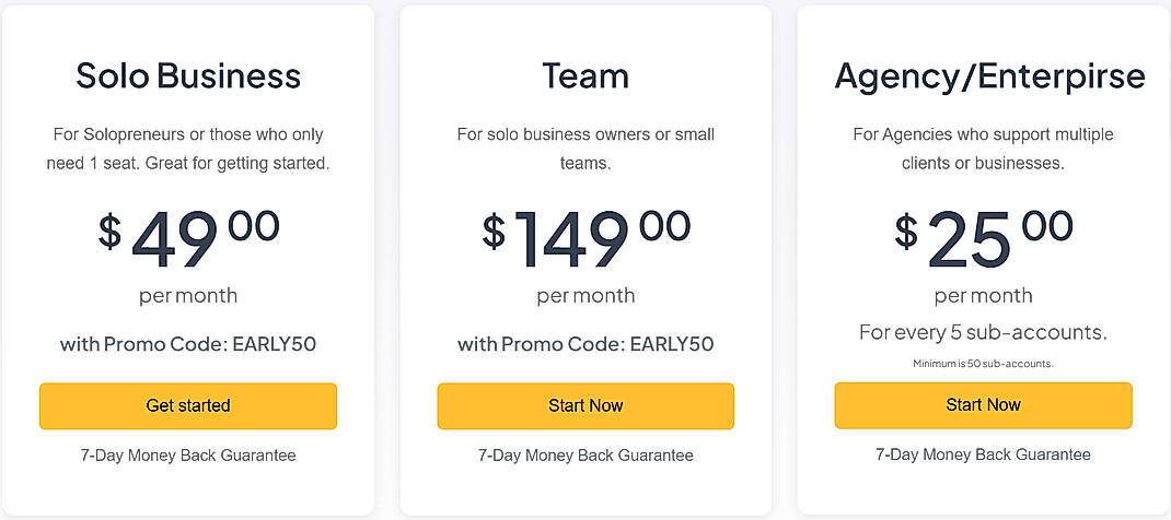 Pricing screenshot
