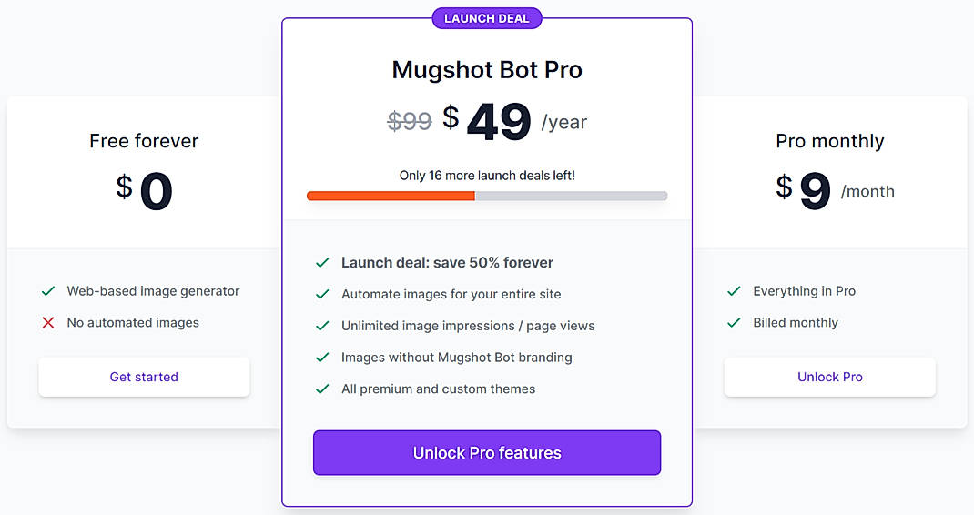 Pricing screenshot