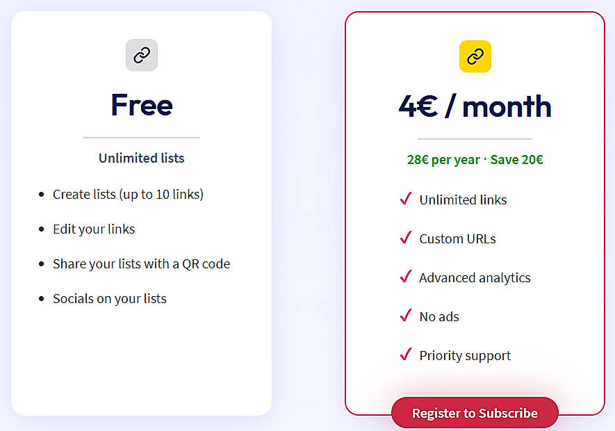 Pricing screenshot