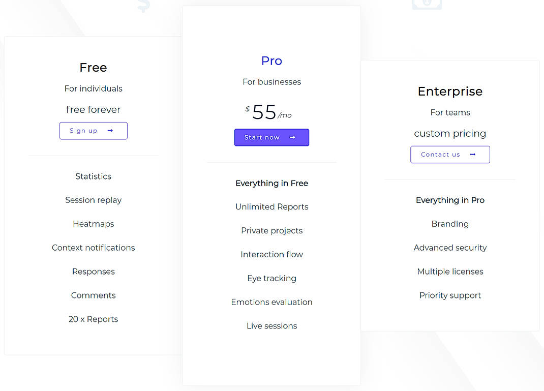 Pricing screenshot