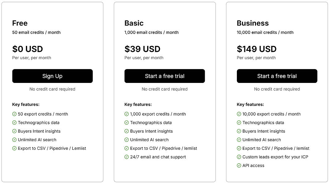 Pricing screenshot