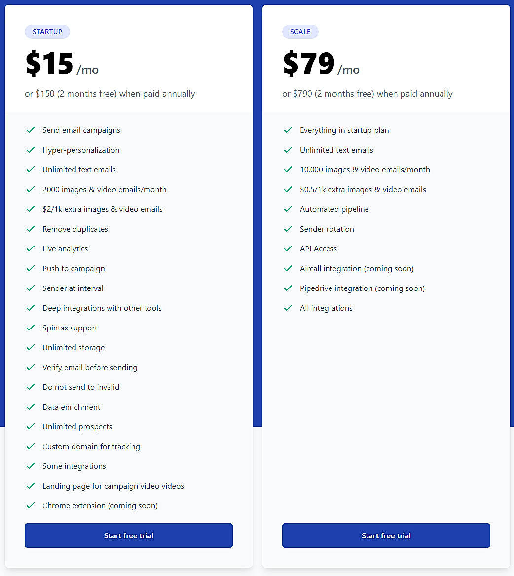 Pricing screenshot