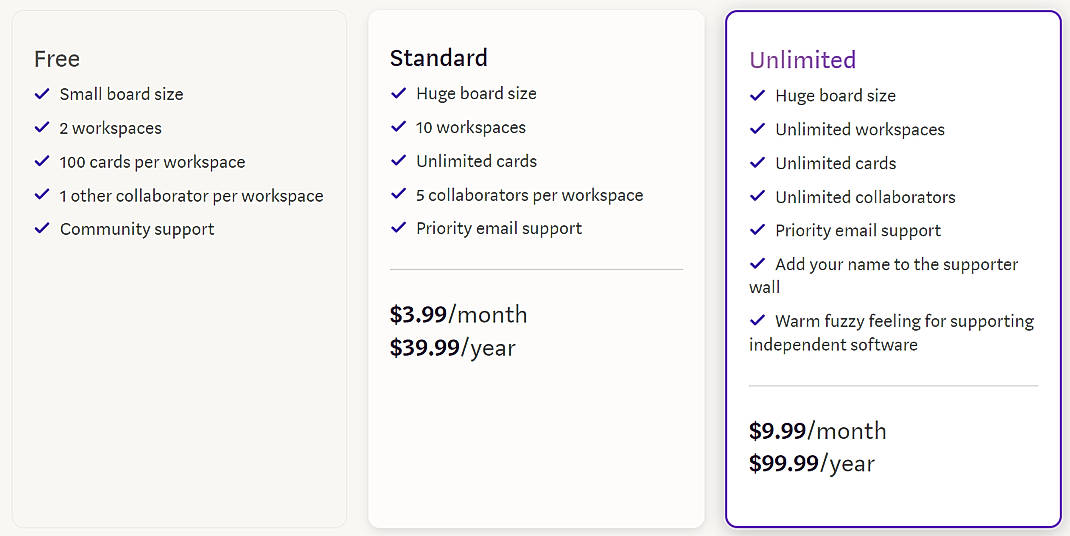 Pricing screenshot