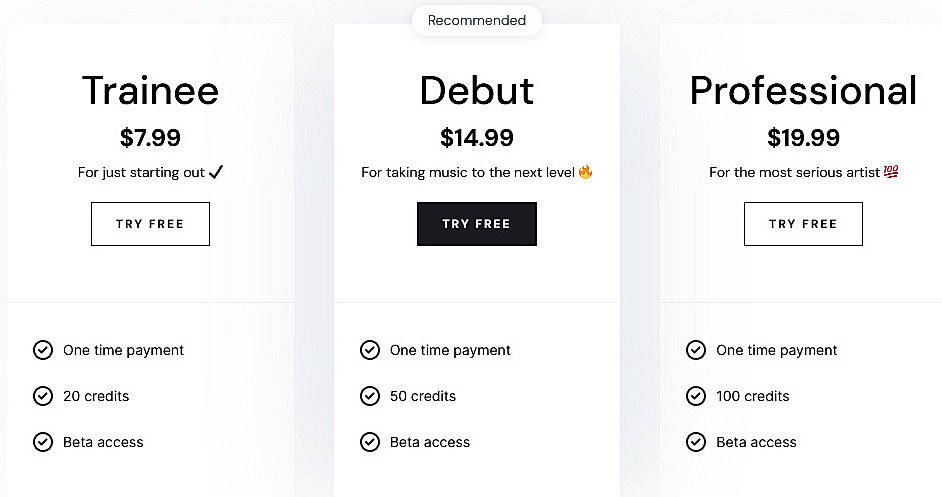 Pricing screenshot