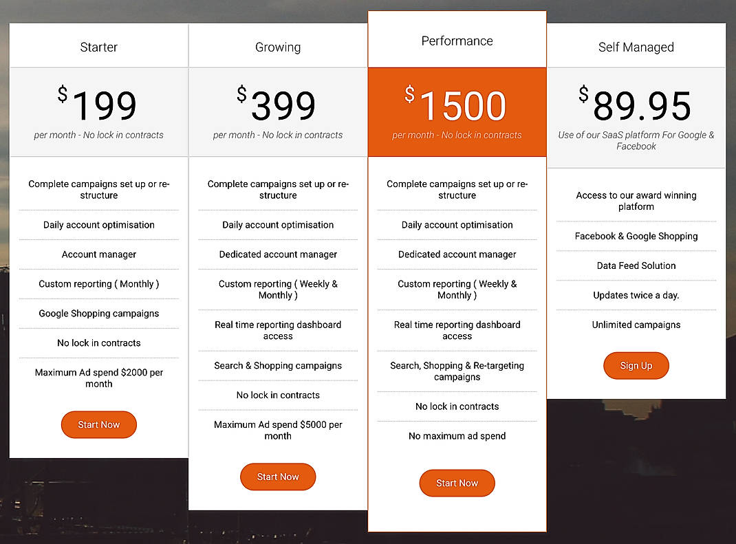 Pricing screenshot
