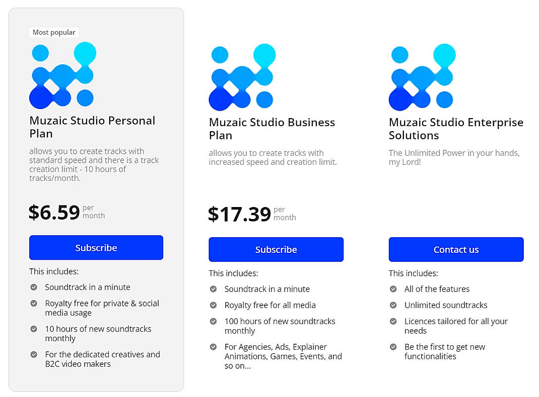 Pricing screenshot