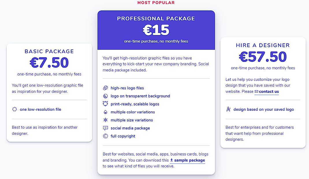 Pricing screenshot