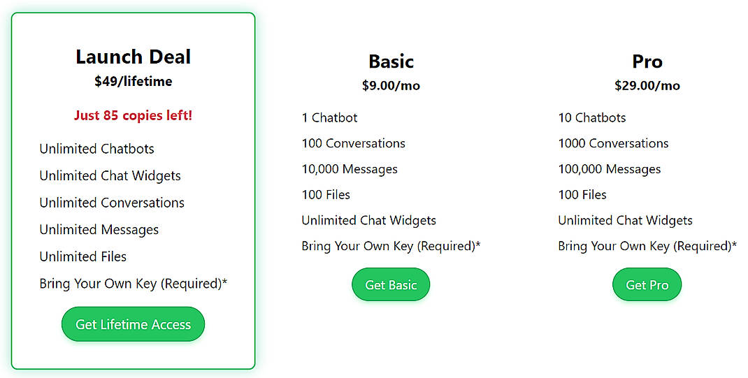 Pricing screenshot