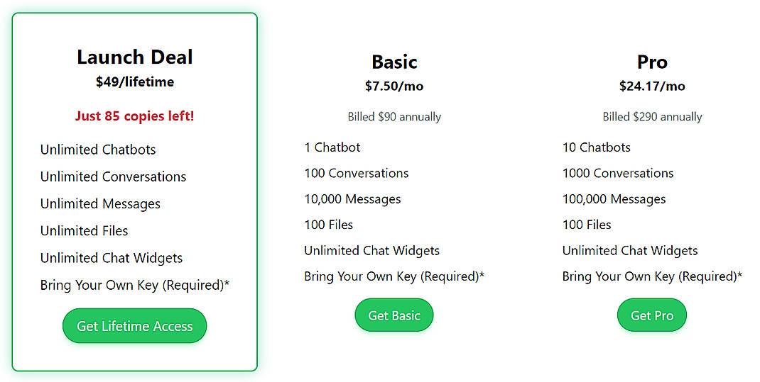 Pricing screenshot