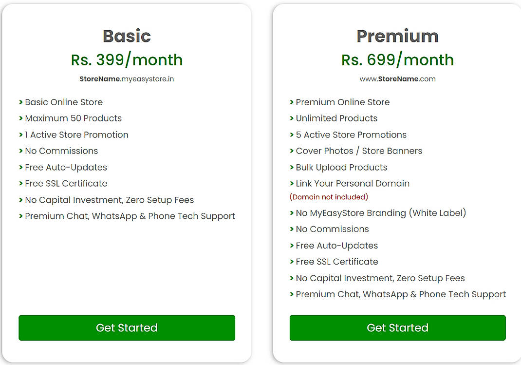 Pricing screenshot