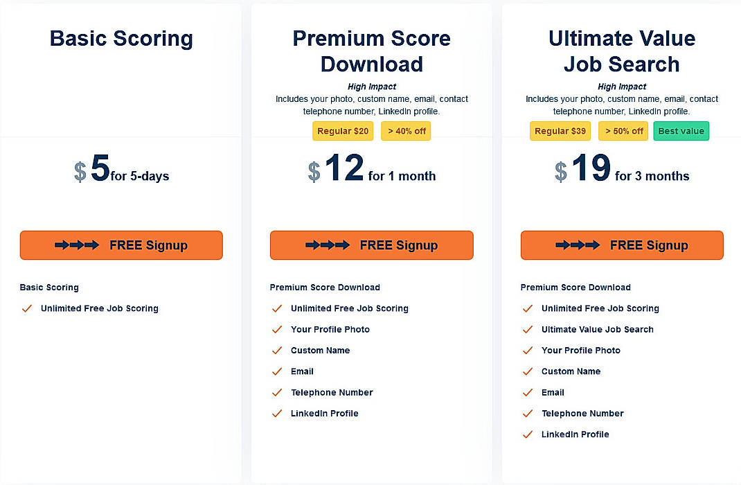 Pricing screenshot