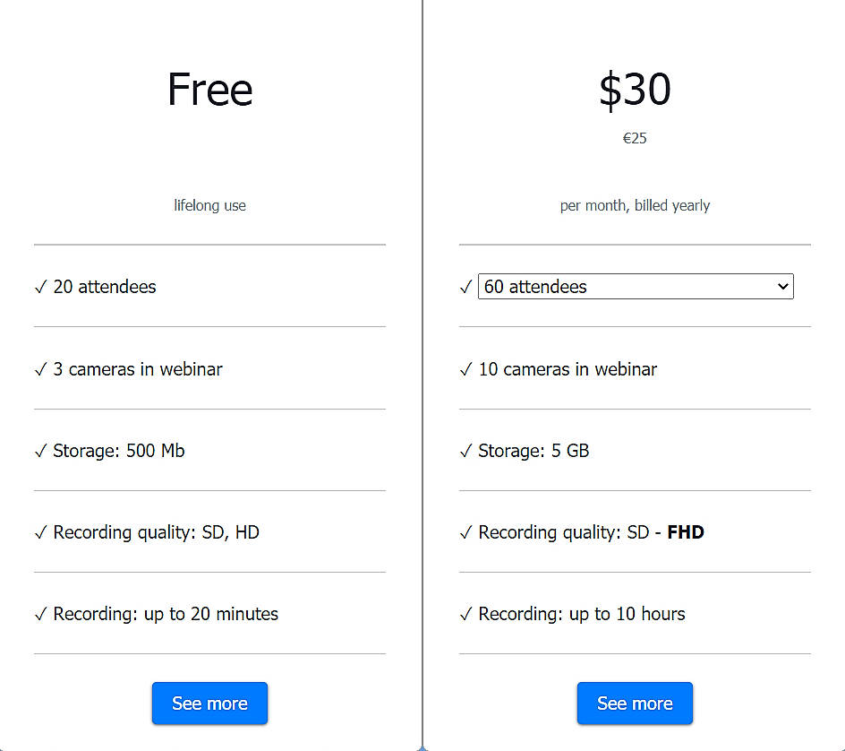 Pricing screenshot