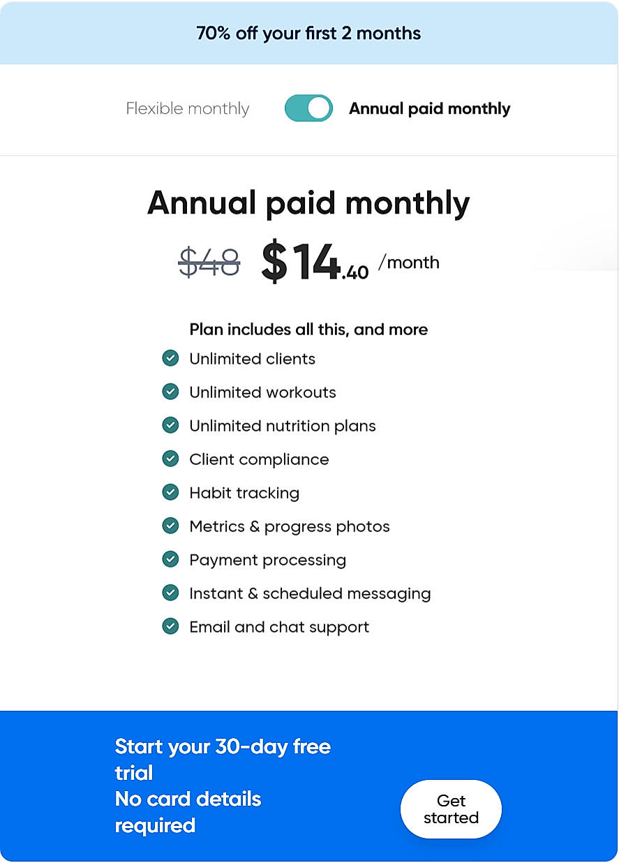 Pricing screenshot