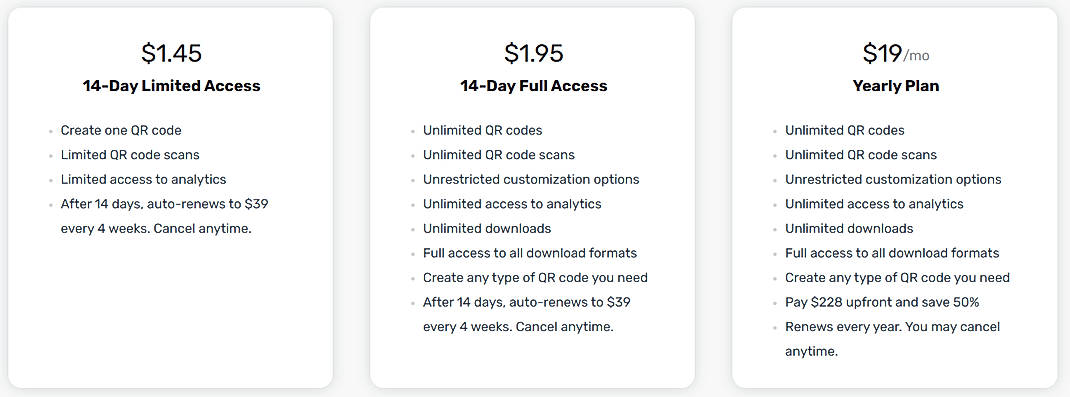 Pricing screenshot