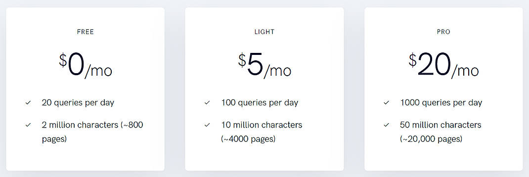 Pricing screenshot