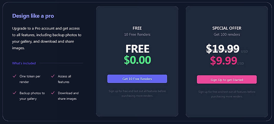 Pricing screenshot