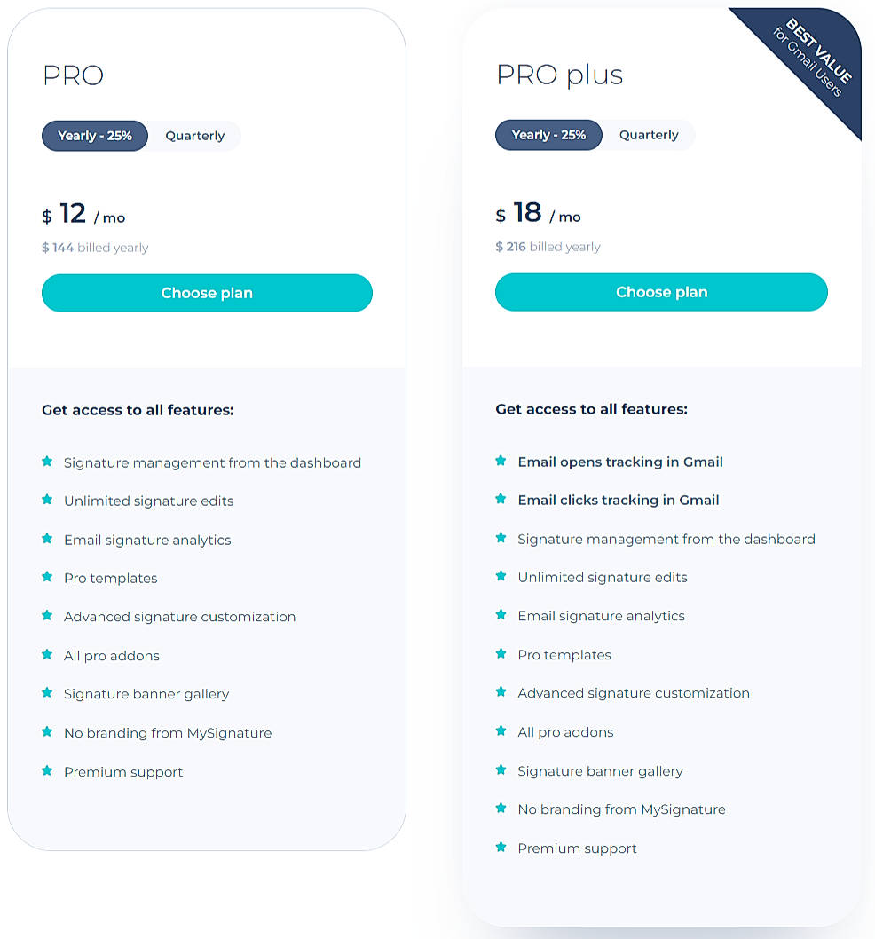 Pricing screenshot