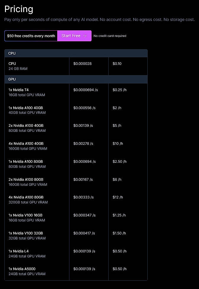 Pricing screenshot