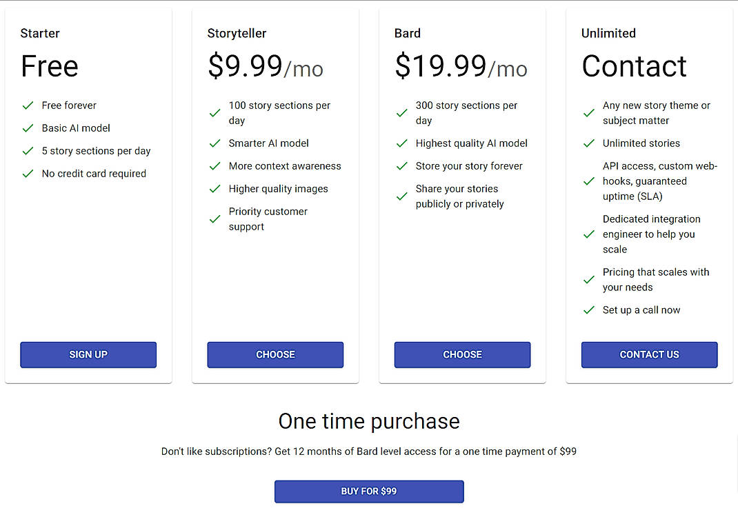 Pricing screenshot