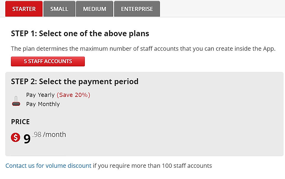 Pricing screenshot