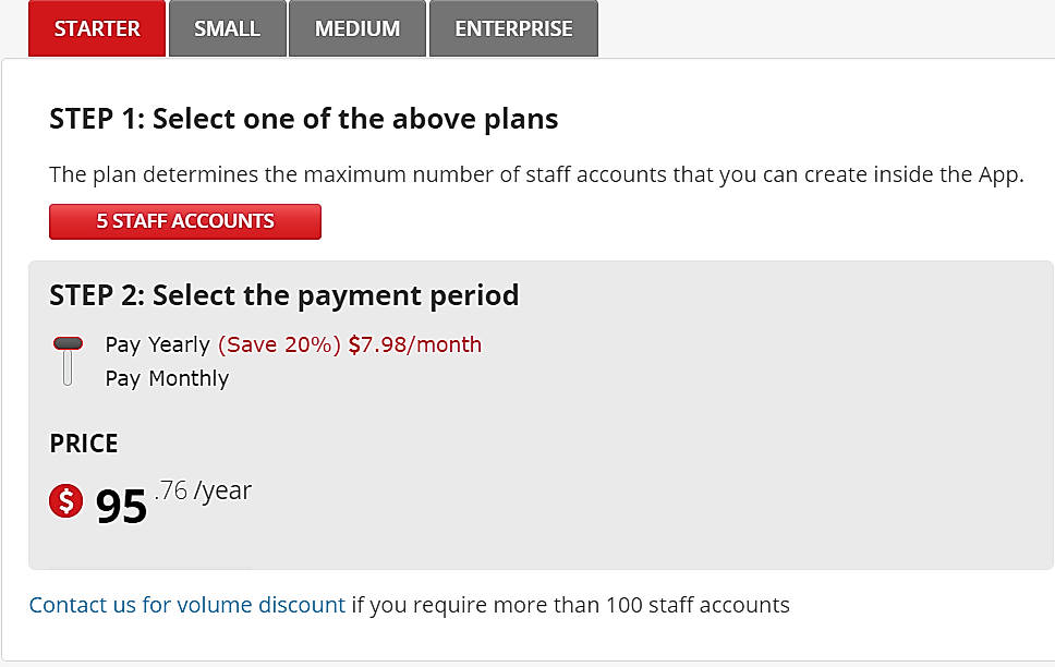 Pricing screenshot