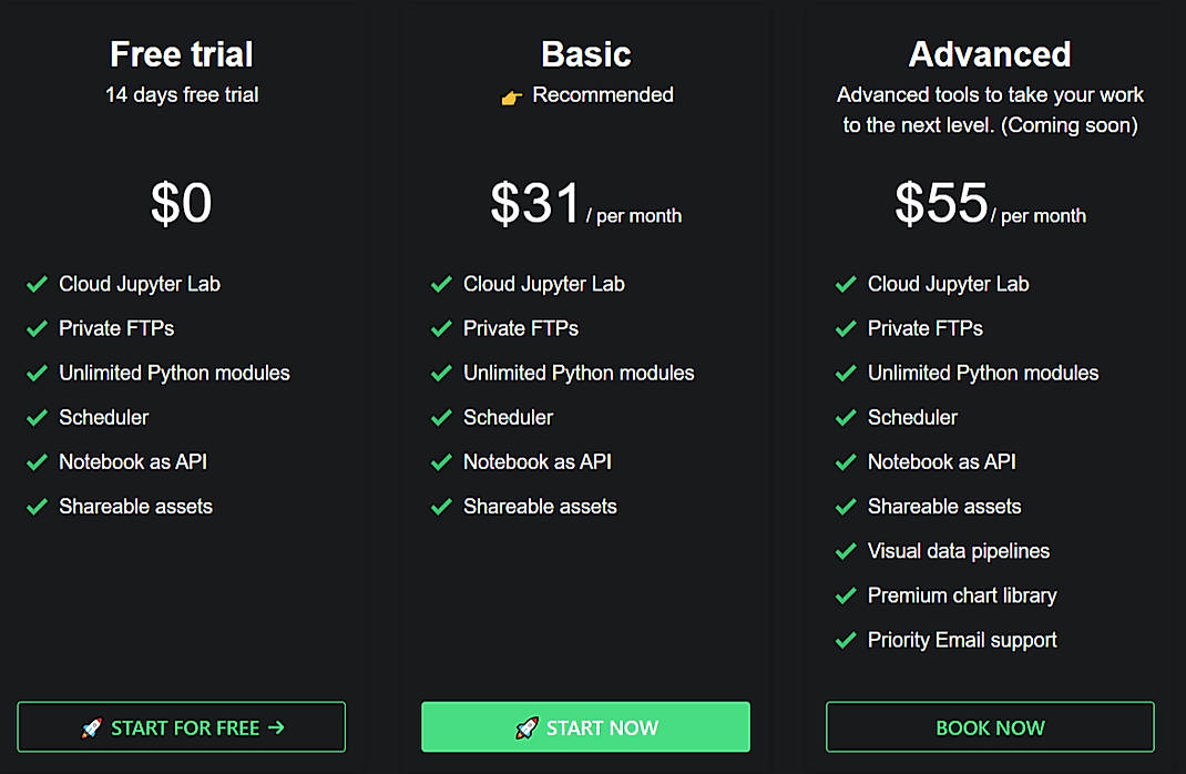 Pricing screenshot