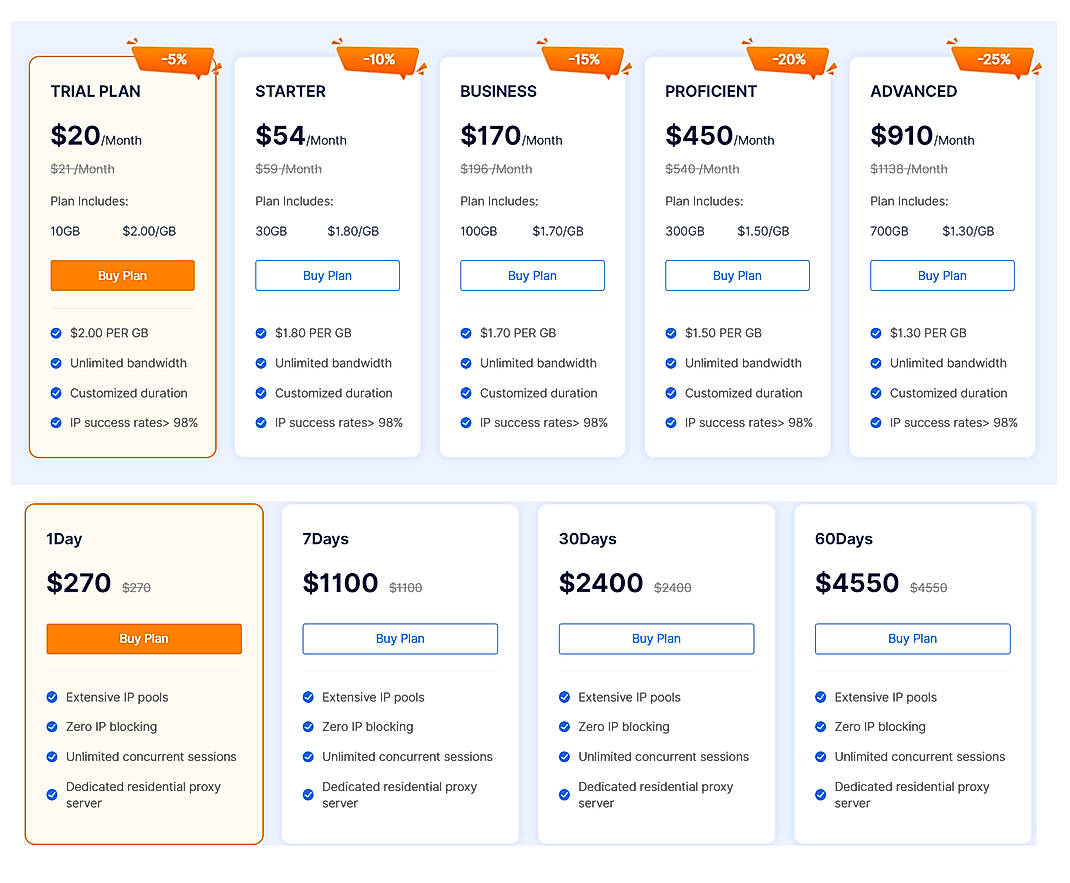 Pricing screenshot