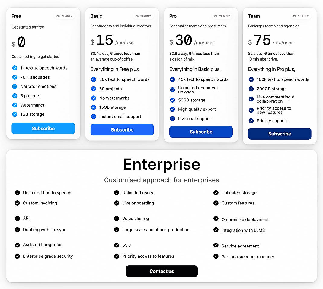 Pricing screenshot