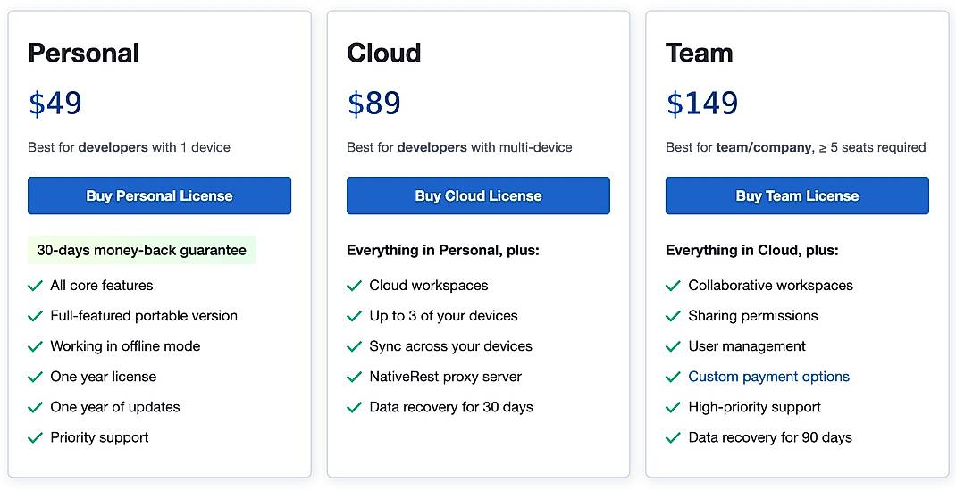 Pricing screenshot