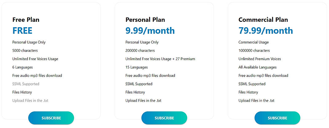 Pricing screenshot