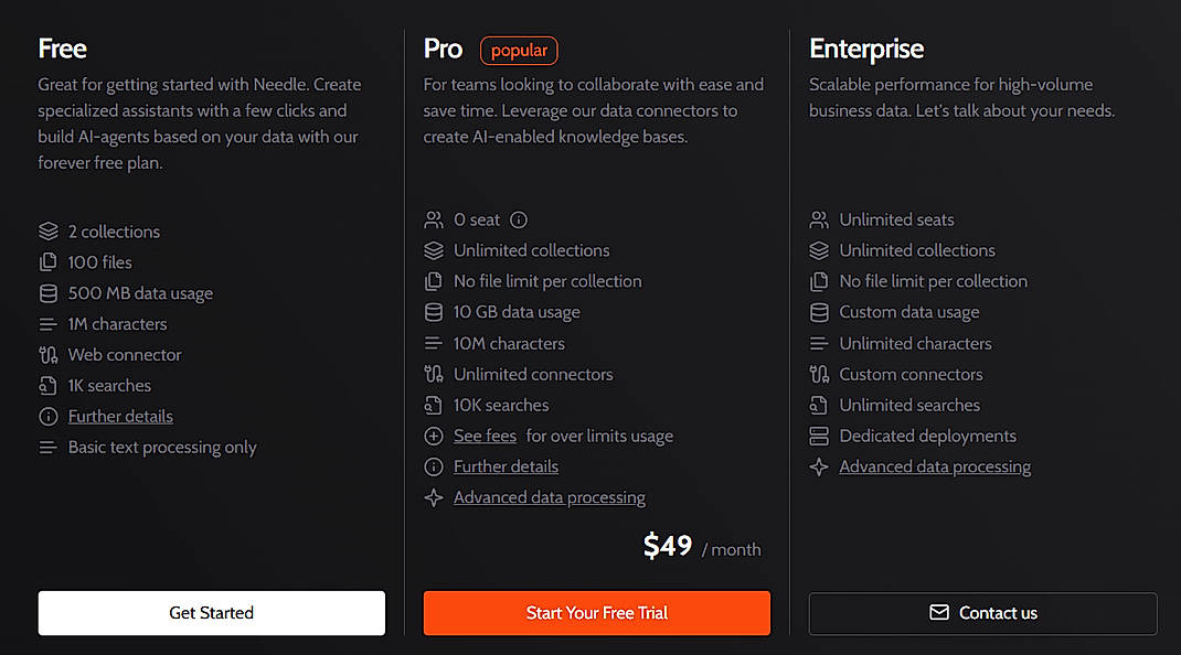 Pricing screenshot